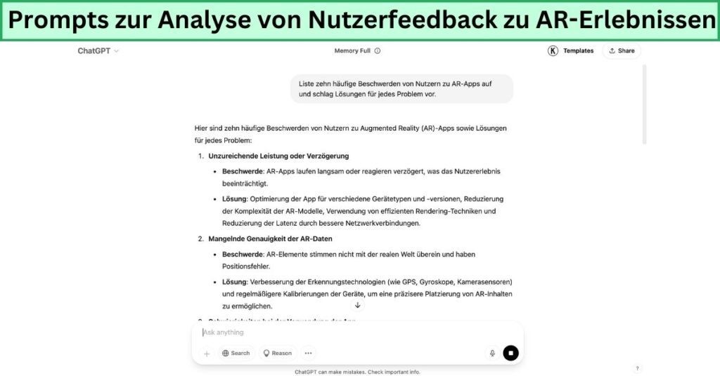 Prompts zur Analyse von Nutzerfeedback zu AR-Erlebnissen